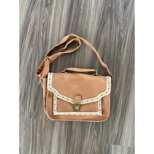 Tan Lace Trim Crossbody Bag | Boho Vintage Style Shoulder Purse